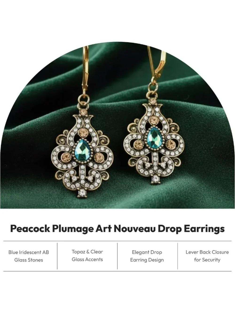 Art Nouveau Peacock Drop Earrings - Elegant Plumage Design for Women